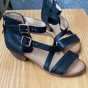 Miz Mooz Cosmo Black Leather Studded Heeled Sandals Ankle Sandals 38